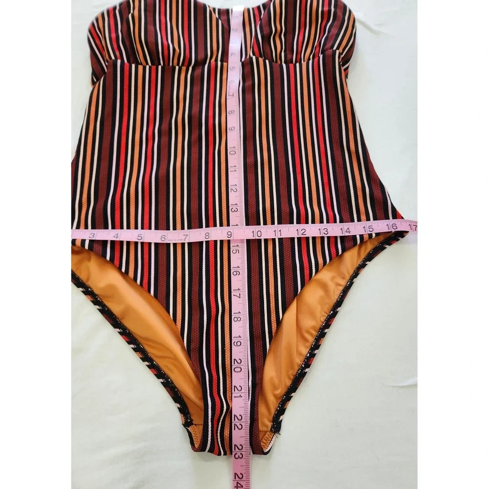 Jets Australia Women Multi Color Striped One Piece Swimsuit Orange Red Size 10